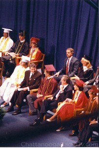 President Ronald Reagan chats with Hamilton County high school seniors at the UTC Arena, May 19, 1987