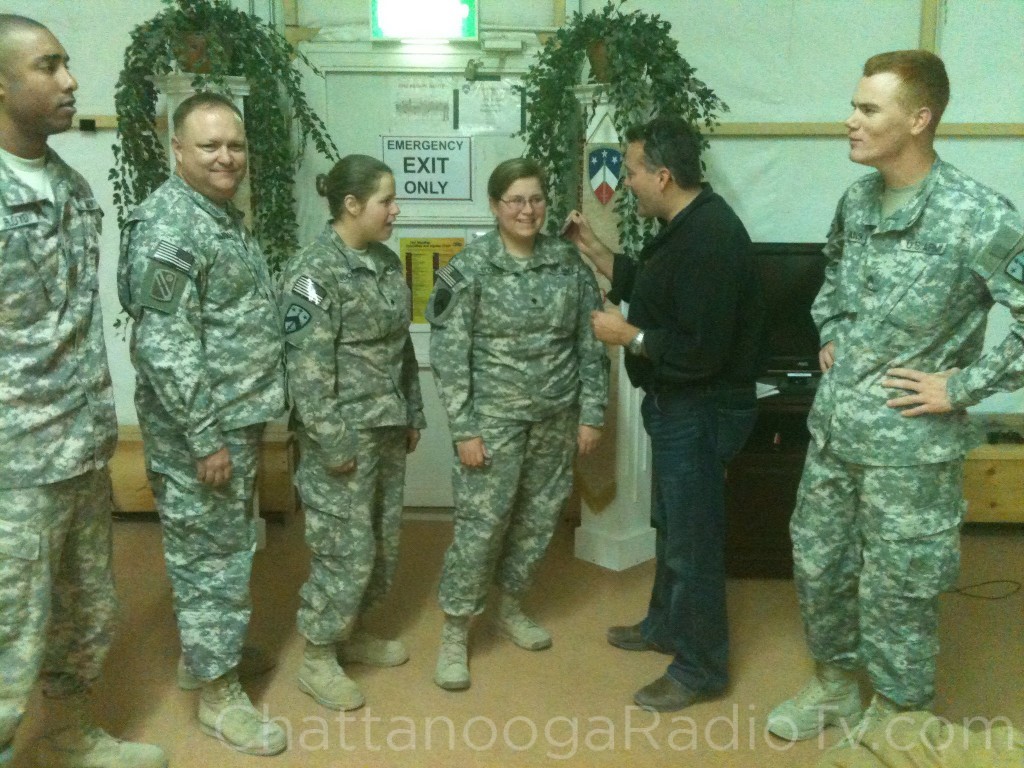 James interviewing the troops in Kuwait, 2011