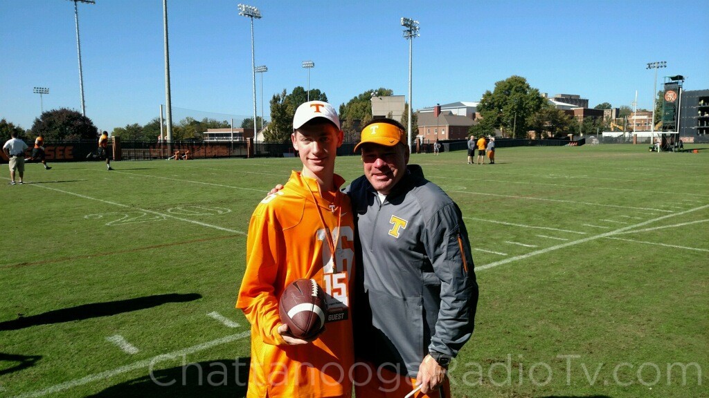 Logan Pickett with Coach Butch Jones, Oct. 15, 2015